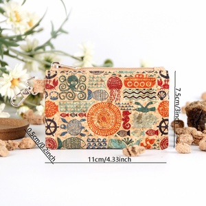 New Design Natural Classic Flowers Cork Paper <b>Small</b> Coin Wallet Biodegradable Durable Vintage Geometric Pattern Clutch Zipper - Product Image 1