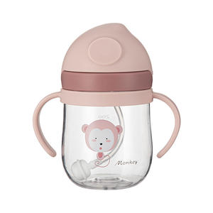 Botella de paja de agua potable escolar con animales de dibujos animados para niños sin BPA, Bola de gravedad, taza de bebé de paja con asa, botella de agua - Product Image 3