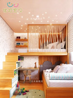 Lit superposé à structure décalée multifonctionnel intégré avec bureau, armoire de rangement et bibliothèque, fabrication sur mesure pour enfants