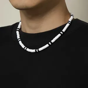 Bohemian Clay Choker Chain Necklace For Men Women Black And White Soft Polymer Clay Beads Necklace Boho Beach Necklace Jewelry