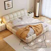 Cadre de lit moderne en bois massif de taille Queen/King Size avec tête de lit en cuir Mobilier de chambre à coucher au dernier design pour hôtels