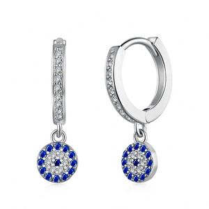 Dylam New Arrival S925 <b>Silver</b> 18K Gold Plated Jewelry Blue Evil Hallow Out Eyes Dangle 5A Zirconia Earrings - Product Image 1