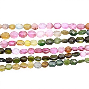 Cuentas de turmalina multicolor facetadas ovaladas, cuentas de turmalina de grado superior, 15 hebras para la fabricación de joyas, cuentas de turmalina al por mayor, regalo para mujeres. - Product Image 1