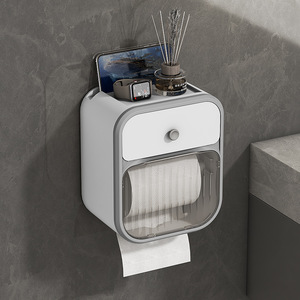 Caja de papel higiénico <span class=keywords><strong>sin</strong></span> punzonado soporte de papel higiénico caja de almacenamiento de inodoro doméstico soporte de rollo de papel montado en la pared cajón de papel - Product Image 2