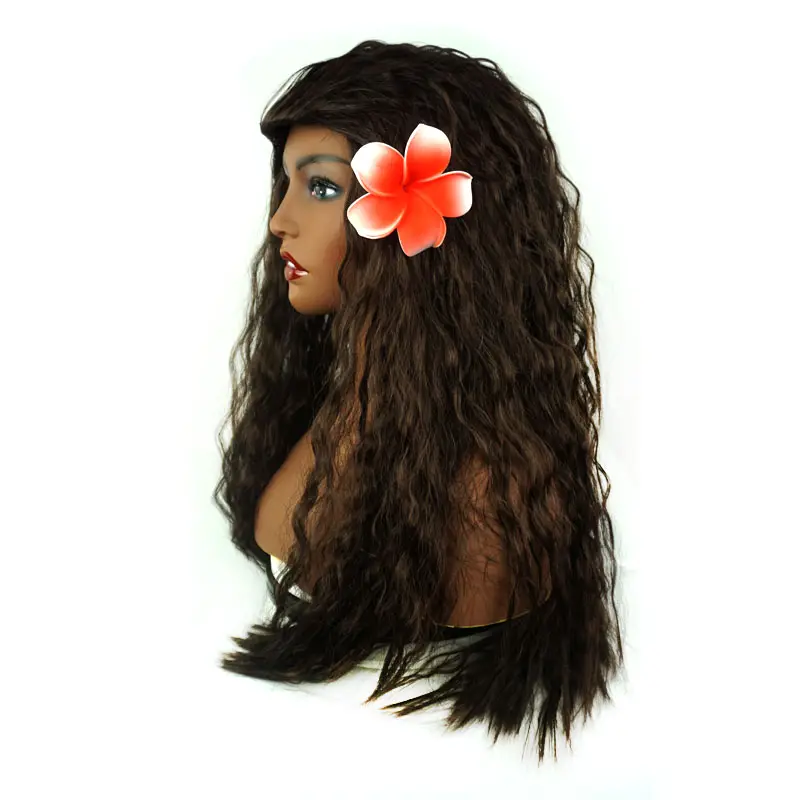 China Manufactory Moana Doll Natural Black Fluffy Long Curly Wigs Synthetic Hair