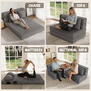 Modular <b>Sofa</b> Bed L-Shape Gray Foam Foldable Convertible For <b>Small</b> Apartments - Product Image 5