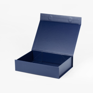 Boîte d'emballage cadeau bleu marine à couvercle magnétique peu profond, en stock, livraison rapide - Product Image 4