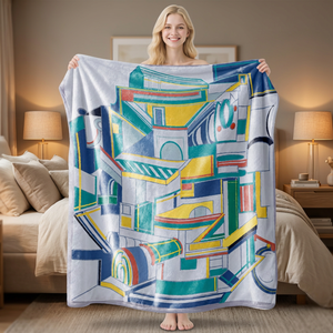 Geometric Print Flannel Raschel Blanket Rectangular Modern Design Anti-Pilling <b>Machine</b> Washable for Home Use Four Seasons - Product Image 1