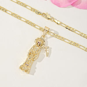 Collana Santa Muerte con Zirconi, Placcata <span class=keywords><strong>Oro</strong></span>, con Catena, Gioielli Religiosi per Donne - Product Image 3