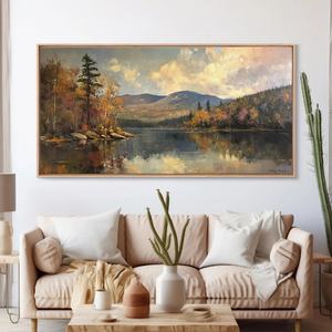 Peinture murale abstraite esthétique, paysage français panoramique de montagnes avec lac, peinture à l'huile sur toile pour la maison et la galerie - Product Image 1