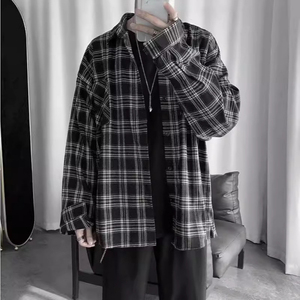 Camisa de Manga Larga Estilo Retro para Hombre, Camisa a Cuadros Holgada e Informal - Product Image 4