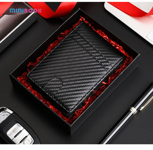 Minibook-billetera <span class=keywords><strong>de</strong></span> cuero genuino para hombre, billetera <span class=keywords><strong>de</strong></span> fibra <span class=keywords><strong>de</strong></span> carbono lisa, con logotipo personalizado, nuevo estilo - Product Image 5
