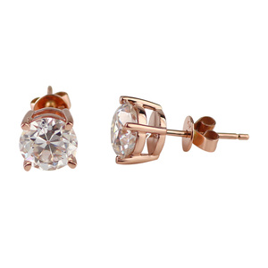 Orecchini con Diamanti Taglio OEC, Moissanite Sintetica Rotonda Stile Antico Europeo 7mm, Orecchini a Perno in Oro Rosa 10k - Product Image 3