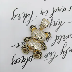 חדש אופנה Colgante דתי מעוקב Zirconia דוב צורת 18K זהב מצופה נשים אישית 3D חמוד קסמי ותליונים