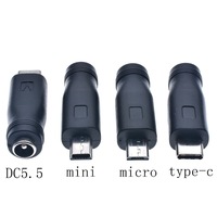 Adaptador de Corriente CC DC 5521 Hembra a Micro USB Mini USB Tipo-C Macho