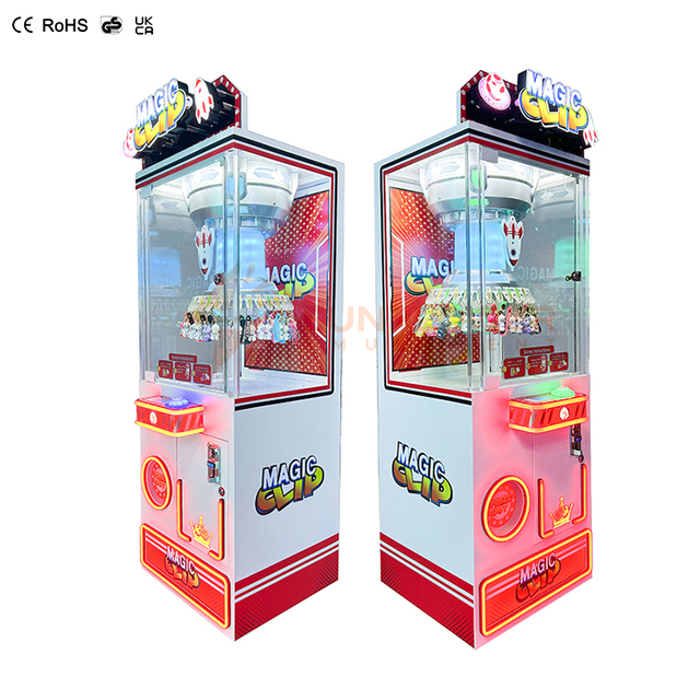 Custom New Single Player 32 Clips Coin Operated Vending Arcade Machine Clip Wheel Lucky Clips Magic Light Prize Games Machine