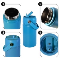 Bouteille d'eau isotherme en acier inoxydable à double paroi de 12 oz avec logo personnalisé, poignée de transport et couvercle à paille rabattable pour enfants, idéale pour l'école et le sport