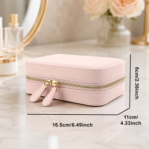 Women PU Leather Cosmetic Case Women <b>Makeup</b> Organizer <b>Box</b> Travel Beauty Bag Double Zipper Storage Pouch with Structured Shape - Product Image 5
