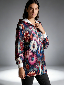 SWEET BABE เสื้อแจ็คเก็ตสีฟ้าพิมพ์ลายดอกไม้ขนาดพลัสไซส์สำหรับผู้หญิง – เสื้อฮู้ดมีซิปแบบลำลองพร้อมดีไซน์ลายดอกเดซี่ - Product Image 5