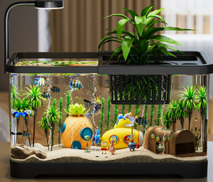 Aquarium en plastique pour poissons, petit aquarium de bureau pour poissons Betta, poissons rouges, boîte d'élevage pour animaux de compagnie - Product Image 2