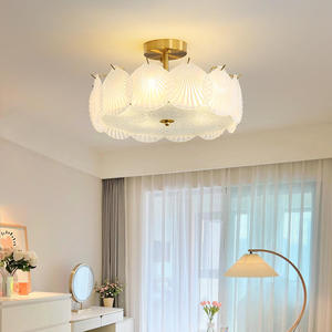 Gran oferta, lámparas de cristal de techo con luz crema francesa, lámpara colgante de araña de cristal con conchas esmeriladas modernas europeas - Product Image 4