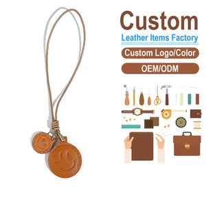 Cute Smiley Face <b>Leather</b> Car Charm Handmade Vegetable Tanned Top Layer Cowhide Bag Pendant Genuine <b>Leather</b> <b>Keychain</b> - Product Image 1