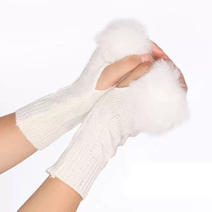 Gants <span class=keywords><strong>sans</strong></span> <span class=keywords><strong>doigts</strong></span> en tricot doux avec bordure en fausse fourrure, mitaines thermiques demi-<span class=keywords><strong>doigts</strong></span> pour femmes, accessoires de mode d'hiver, fournisseur de chapeaux - Product Image 3