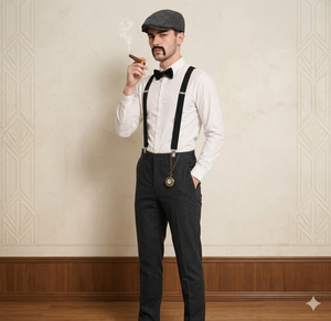 Ensemble de cosplay amusant de gangster des années 1920 pour hommes, accessoires de fête, bérets, cigares, bretelles, montre de poche, ensemble d'accessoires de costume Gatsby - Product Image 3