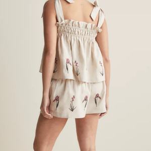 ชุดเซ็ตผ้าลินินลำลองปักลายเปลือกหอยแฟชั่นขายดีสำหรับผู้หญิง สไตล์ใหม่ เซ็กซี่ แขนกุด ผ้าฝ้าย ชุดสองชิ้น - Product Image 3