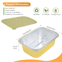 Boîte à lunch jetable de 930 ml avec joint doré, emballage à emporter, barbecue, rectangulaire, épaisse, en aluminium, pour friteuse, récipient alimentaire