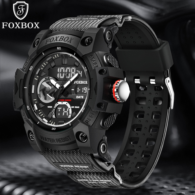 Hot Selling FOXBOX Watch 0052 Sports Men's Watch High Quality Analog-Digital Movement Stopwatch Calendar 50M Waterproof Watch