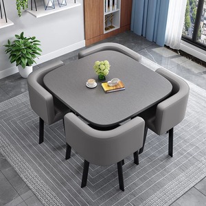 Estilo minimalista moderno: la elegante combinación <span class=keywords><strong>de</strong></span> mesas y sillas <span class=keywords><strong>de</strong></span> cuero negro. - Product Image 4