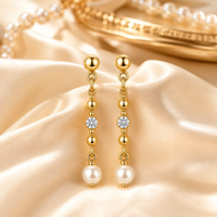 Boucles d'oreilles pendantes élégantes en argent sterling 925 plaqué or avec perles d'eau douce, idéales pour femme, mariage, mariée, anniversaire, mode
