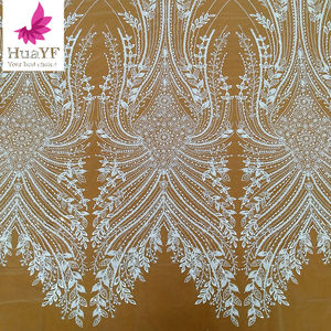 HY2953 Último Modelo de Tela de Encaje <span class=keywords><strong>Blanco</strong></span> para Novia con Cuentas 3D y Lentejuelas - Product Image 1