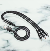Câble de charge rapide tressé en nylon 3 en 1 66W USB A vers Micro USB Type C pour téléphone portable