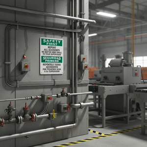 Panneau de sécurité bilingue : signaliser tous les accidents au <span class=keywords><strong>superviseur</strong></span> sur aluminium - Style OSHA/ANSI pour <span class=keywords><strong>entrepôt</strong></span>, chantier de construction - Product Image 6