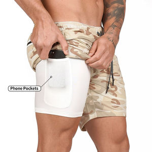 Custom Logo Lined Double Layer Pockets <b>Short</b> Spandex Polyester Mens Sports Training Athletic Gym Workout <b>Shorts</b> - Product Image 1