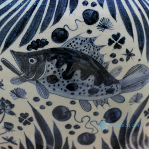 Pots en porcelaine bleu et blanc Antique RZFH01-B poisson motif algues tête de Lion poignée grands Pots en céramique jardinière - Product Image 5