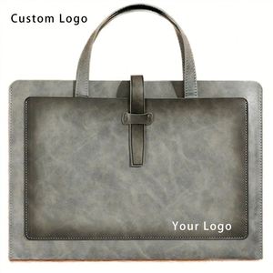 Custom Logo A4 Portable Waterproof <b>Document</b> Organizer Bag Business Executive Leather <b>Holder</b> File Folder With Handle - Product Image 1