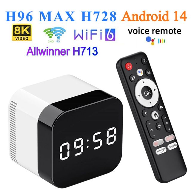 H96 Max H728 Android 14 4K Smart TV Box Allwinner H728 Octa-core 4GB RAM 128GB WiFi 6 BT 5.X Clock Display