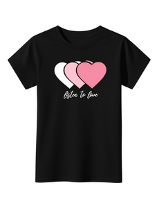 T-shirt da donna casual rosa con stampa a cuori, girocollo, manica corta, elegante per tutti i giorni, 100% cotone jersey, vestibilità comoda, primavera estate - Product Image 1