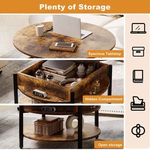 <span class=keywords><strong>Mesa</strong></span> de Centro Redonda con Tapa Elevadora y Estante de Almacenamiento, Muebles para Sala de Estar, Plegable de Varias Capas - Product Image 2