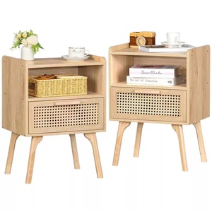 Modern Boho Nightstand Side <strong>Table</strong> Open Shelf Drawer Wood Legs Eco-Friendly Bedroom End <strong>Table</strong> for Small Spaces Dorm Living Room - Product Image 6
