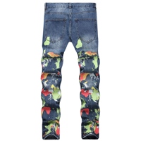 Jeans pour hommes en denim coloré camouflage patchwork effet éclaboussures, coupe skinny fuselée et déchirée, vente en gros OEM