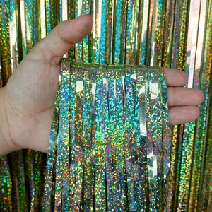 Bas prix frange rideau toile de fond feuille gland rideaux bannières brillant papier glands rideau PET fête décoration <span class=keywords><strong>bonne</strong></span> qualité - Product Image 1