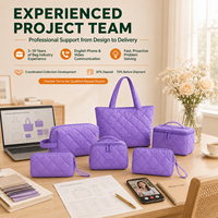 Ensemble de trousses de toilette en nylon matelassé violet avec logo personnalisé, trousse de maquillage, pochette de voyage, vente en gros, fabricant OEM