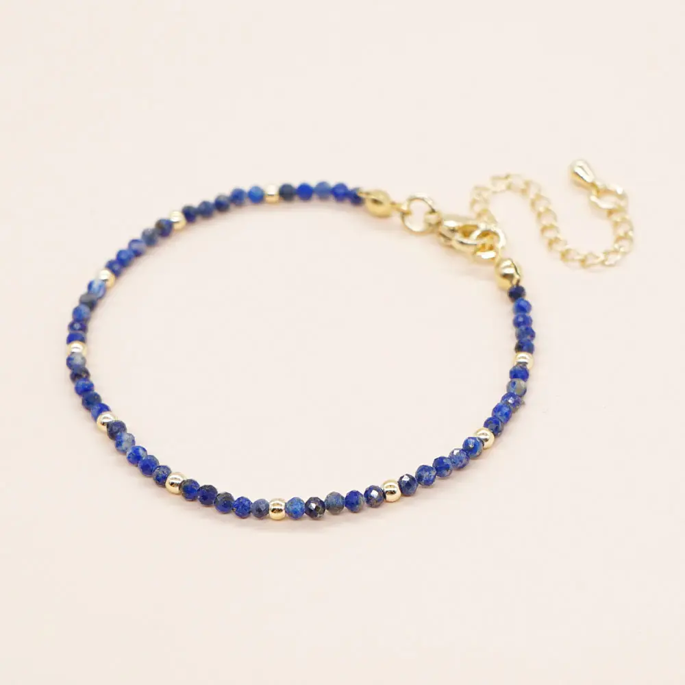 Hot Bán 4Mm Mặt Tự Nhiên Lapis Lazuli Mặt Vòng Đá Bead Vòng Đeo Tay Đá Quý Hạt Brass Clasp Có Thể Điều Chỉnh Vòng Đeo Tay