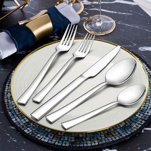 20Pcs Cutlery <b>Set</b> <b>Square</b> Handle Stainless Steel Spoon Fork Dinner Knife Silverware <b>Set</b> Flatware Party Gift Tableware - Product Image 3