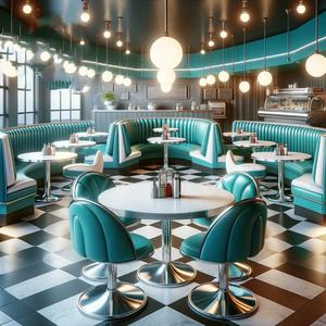 Ensemble de meubles de restaurant américain rétro des années 1950 <span class=keywords><strong>canapé</strong></span> en demi-cercle table de stand en bois incurvé avec chaises pour restaurant - Product Image 1