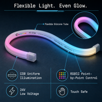 Bande lumineuse néon souple COB RGBIC moderne pour PC de jeu, synchronisation musicale, lumière d'ambiance DIY, silicone flexible, 24V sécurisé, décoration de salle de jeu